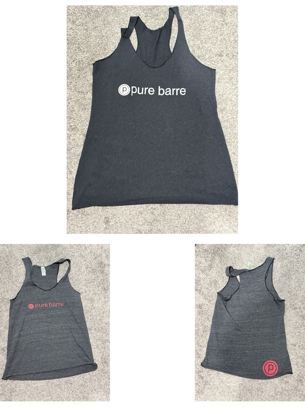 Pure Barre Dark Gray Racerback Tank with Pink Logo Accents